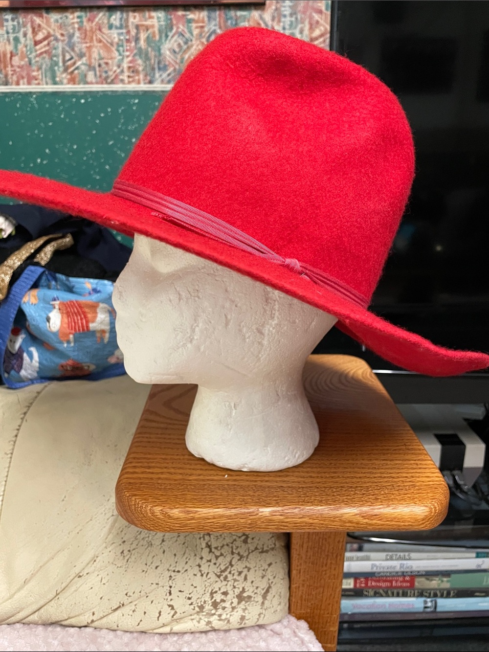 Vintage wool felt structured cowboy hat with ribbon accent trim